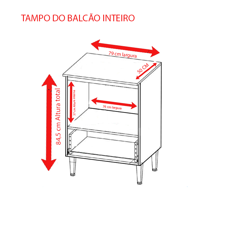 BALCÃO PARA COOK TOP MILLA  COM TAMPO MADEIRA  E AEREO BASCULANTE AMENDOA OFF WHITE PUXADOR ALUMINIO