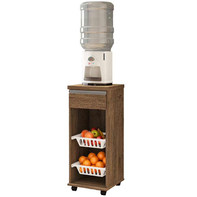 Balcão Fruteira Eva com Rodízios Cestinha e Tampo de 25mm Castanho