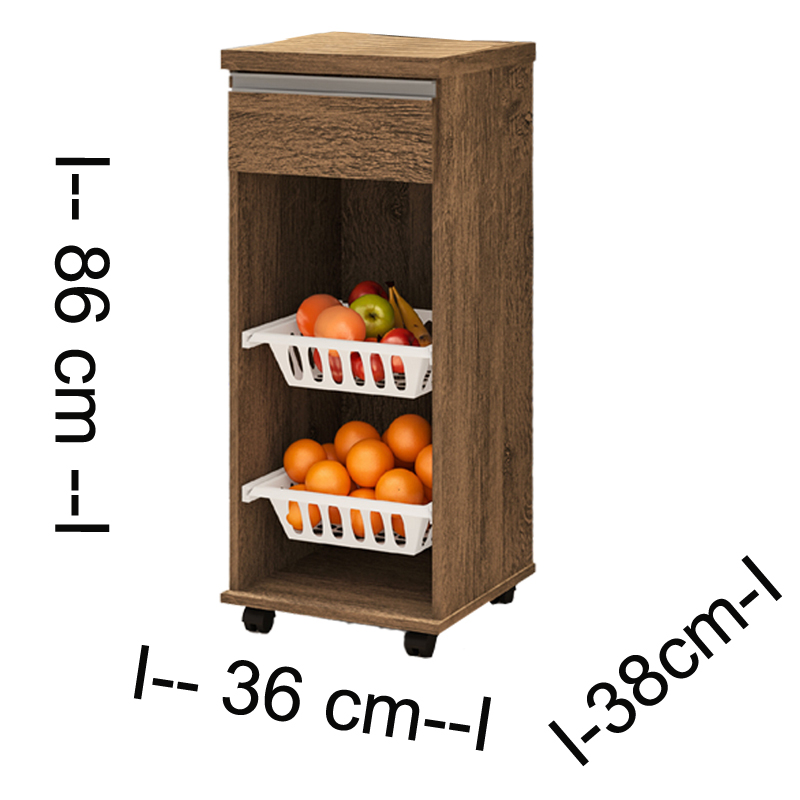 Balcão Fruteira Eva com Rodízios Cestinha e Tampo de 25mm Castanho