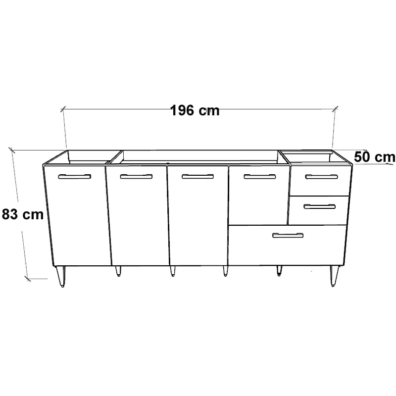 Balcão para pia de 2,00 mt Maceió Castanho e Aéreo modulado 5 portas Branco Puxador Aluminio