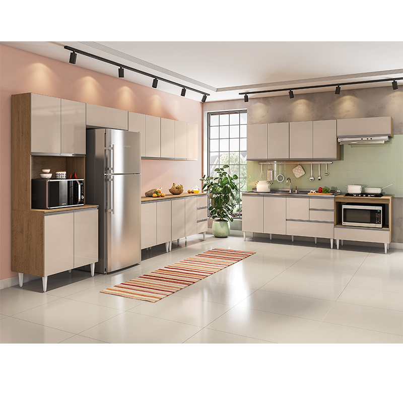 COZINHA MODULADA MILLA 11 PEÇAS AMENDOA OFF WHITE PUXADOR ALUMINIO
