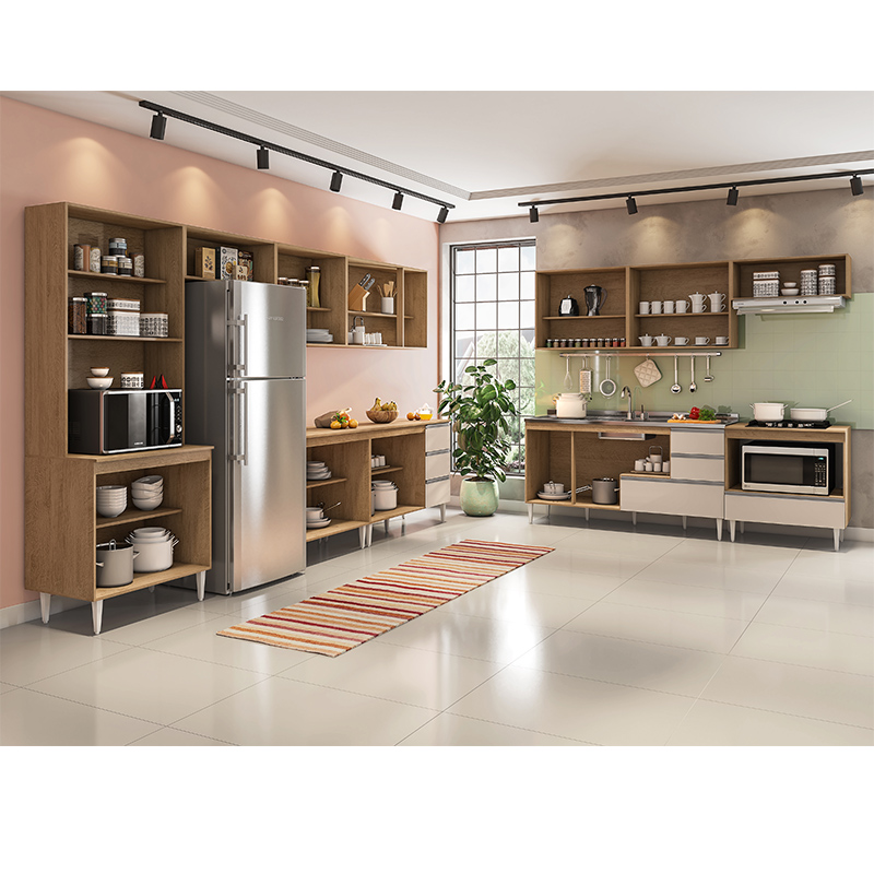 COZINHA MODULADA MILLA 11 PEÇAS AMENDOA OFF WHITE PUXADOR ALUMINIO