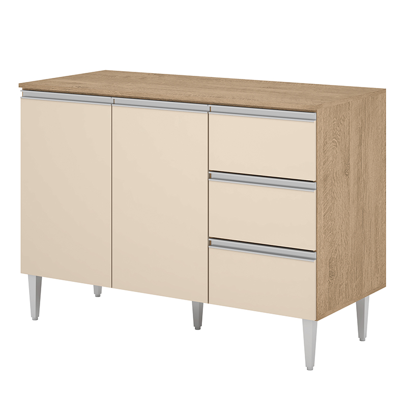 COZINHA MODULADA MILLA 4 PEÇAS AMENDOA OFF WHITE PUXADOR ALUMINIO