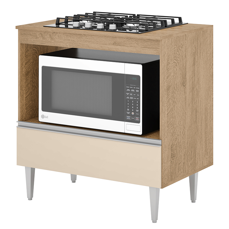 COZINHA MODULADA MILLA 4 PEÇAS AMENDOA OFF WHITE PUXADOR ALUMINIO