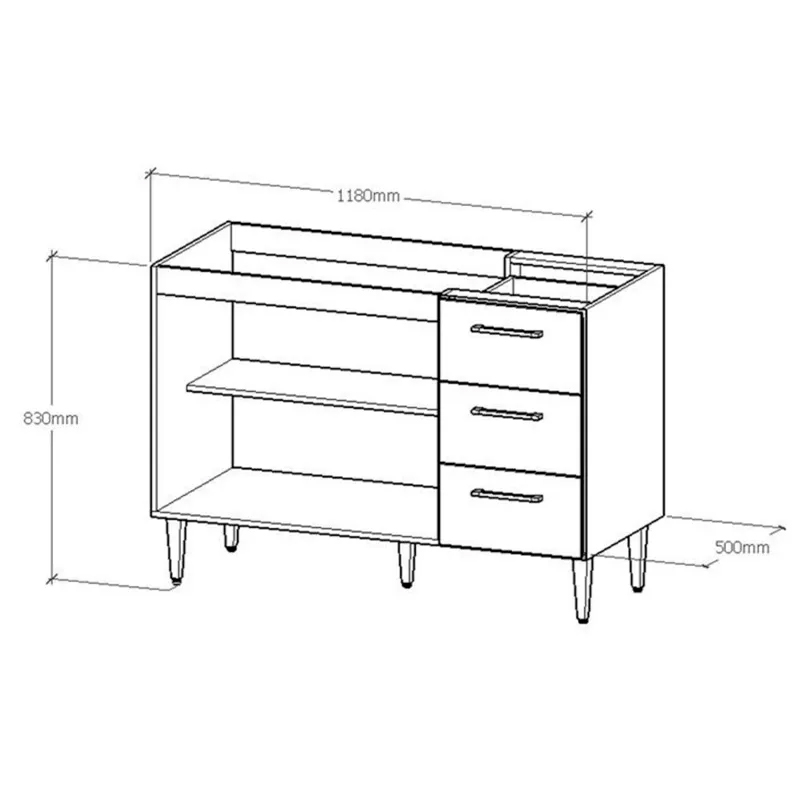 COZINHA MODULADA MILLA 4 PEÇAS AMENDOA OFF WHITE PUXADOR ALUMINIO
