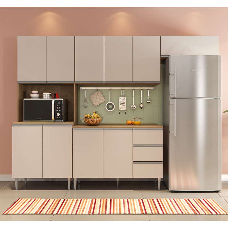 COZINHA MODULADA MILLA 4 PEÇAS AMENDOA OFF WHITE PUXADOR ALUMINIO II