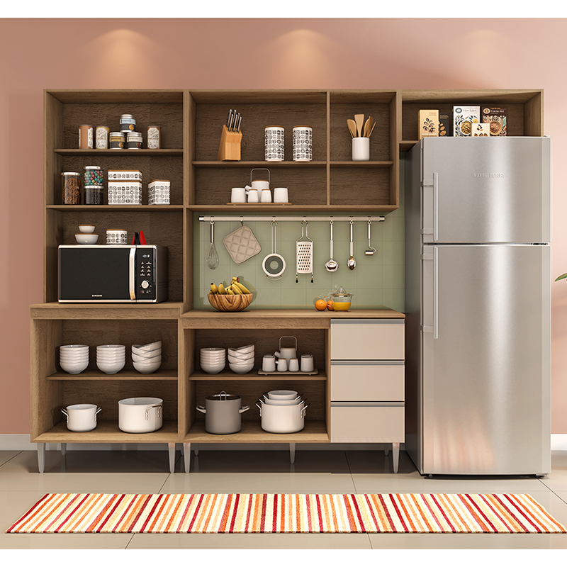 COZINHA MODULADA MILLA 4 PEÇAS AMENDOA OFF WHITE PUXADOR ALUMINIO II