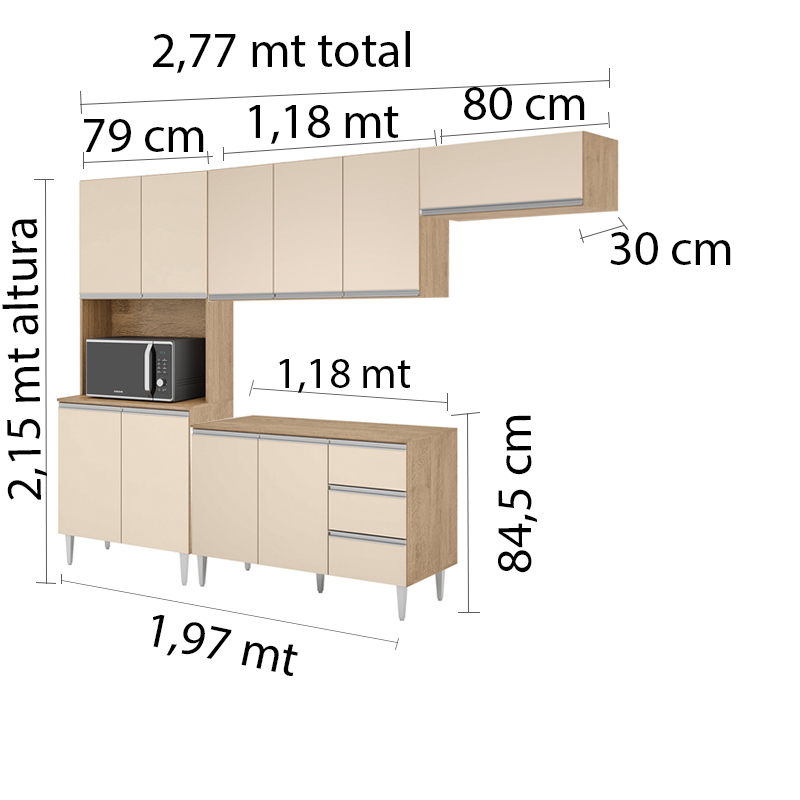 COZINHA MODULADA MILLA 4 PEÇAS AMENDOA OFF WHITE PUXADOR ALUMINIO II