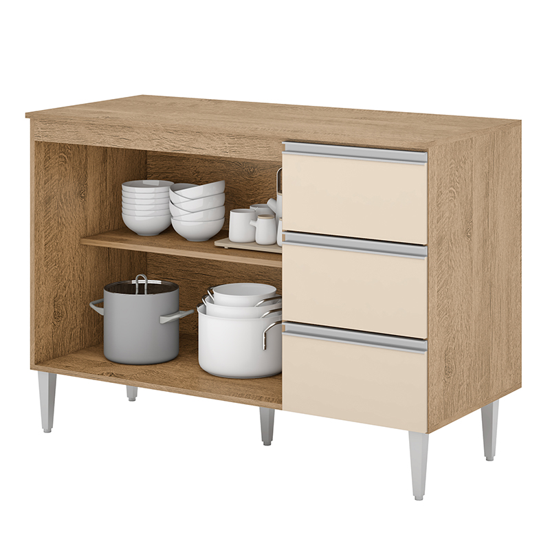COZINHA MODULADA MILLA 4 PEÇAS AMENDOA OFF WHITE PUXADOR ALUMINIO II
