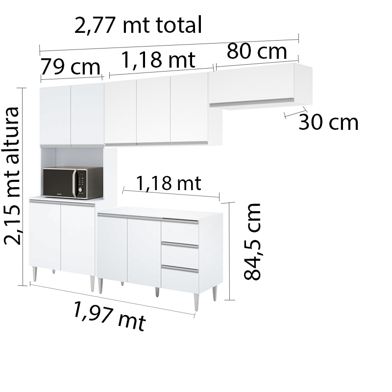COZINHA MODULADA MILLA 4 PEÇAS BRANCO PUXADOR ALUMINIO II