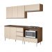 COZINHA MODULADA MILLA 4 PEÇAS CASTANHO OFF WHITE PUXADOR ALUMINIO