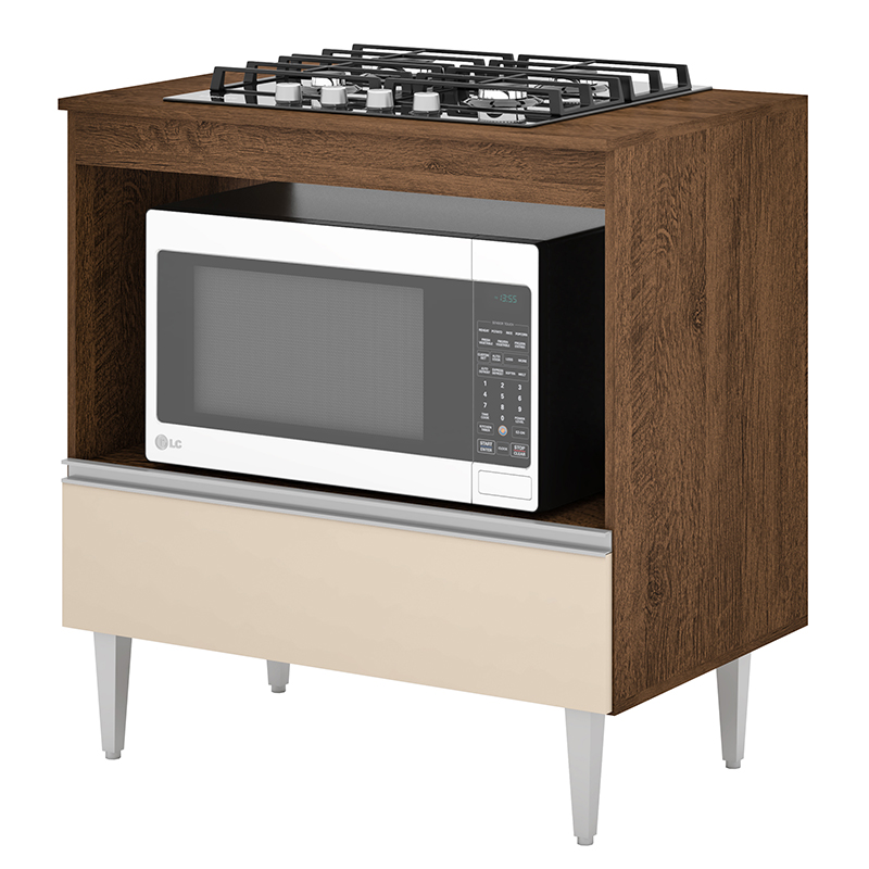 COZINHA MODULADA MILLA 4 PEÇAS CASTANHO OFF WHITE PUXADOR ALUMINIO