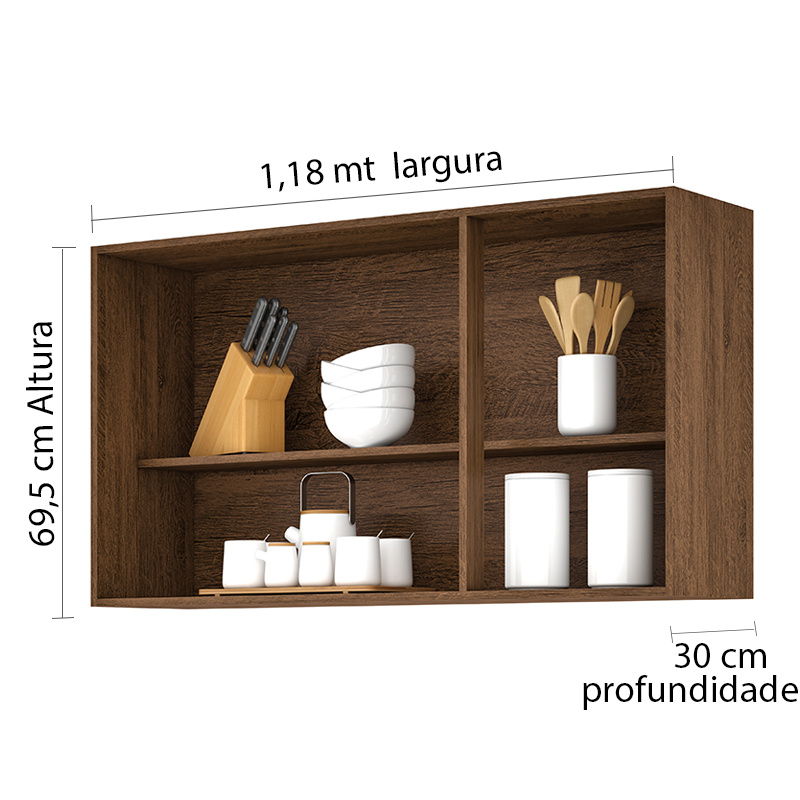 COZINHA MODULADA MILLA 4 PEÇAS CASTANHO OFF WHITE PUXADOR ALUMINIO