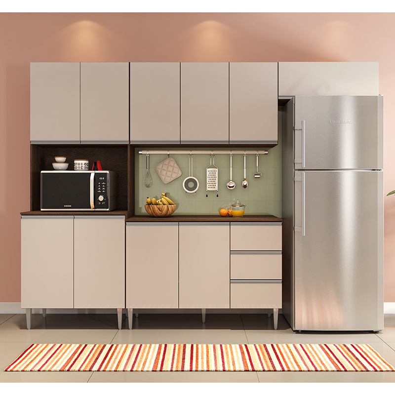 COZINHA MODULADA MILLA 4 PEÇAS CASTANHO OFF WHITE PUXADOR ALUMINIO II