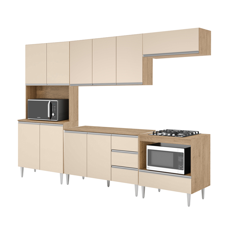 COZINHA MODULADA MILLA 5 PEÇAS AMENDOA OFF WHITE PUXADOR ALUMINIO