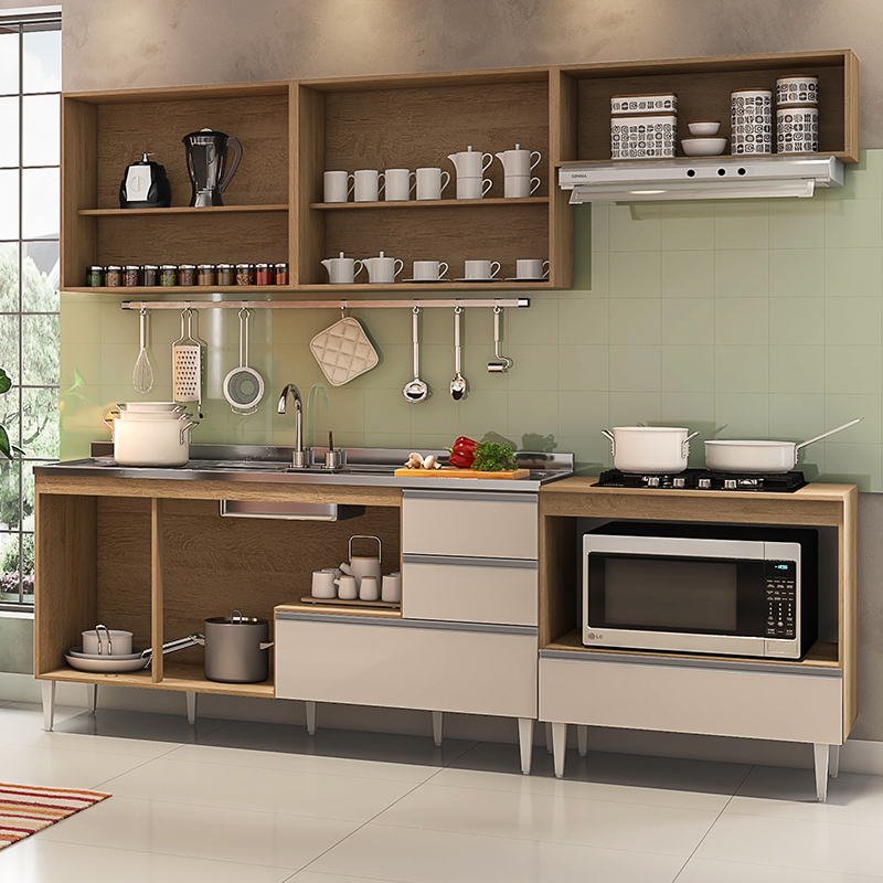 COZINHA MODULADA MILLA 5 PEÇAS AMENDOA OFF WHITE PUXADOR ALUMINIO II