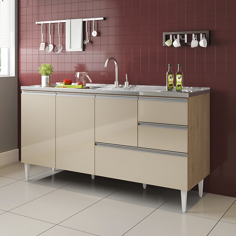 COZINHA MODULADA MILLA 5 PEÇAS AMENDOA OFF WHITE PUXADOR ALUMINIO II