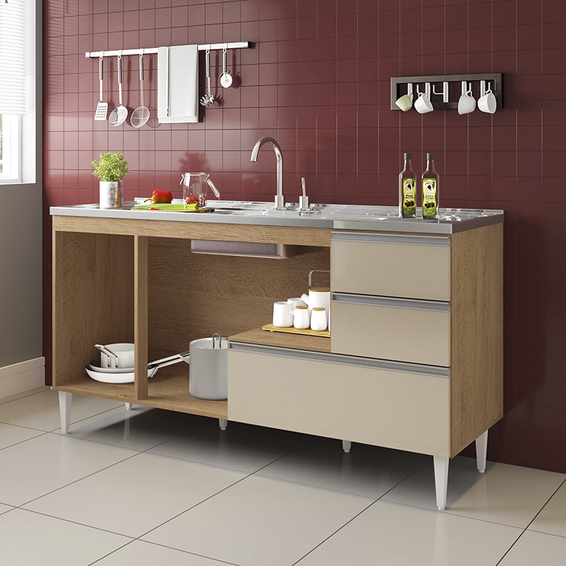 COZINHA MODULADA MILLA 5 PEÇAS AMENDOA OFF WHITE PUXADOR ALUMINIO II