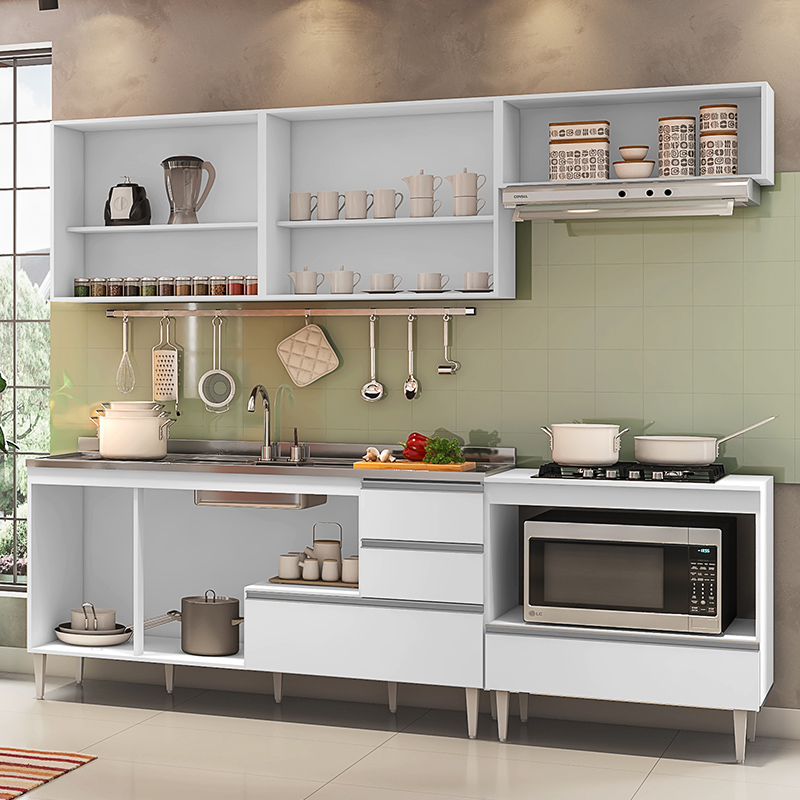 COZINHA MODULADA MILLA 5 PEÇAS BRANCO PUXADOR ALUMINIO II