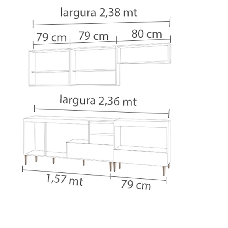 COZINHA MODULADA MILLA 5 PEÇAS BRANCO PUXADOR ALUMINIO II