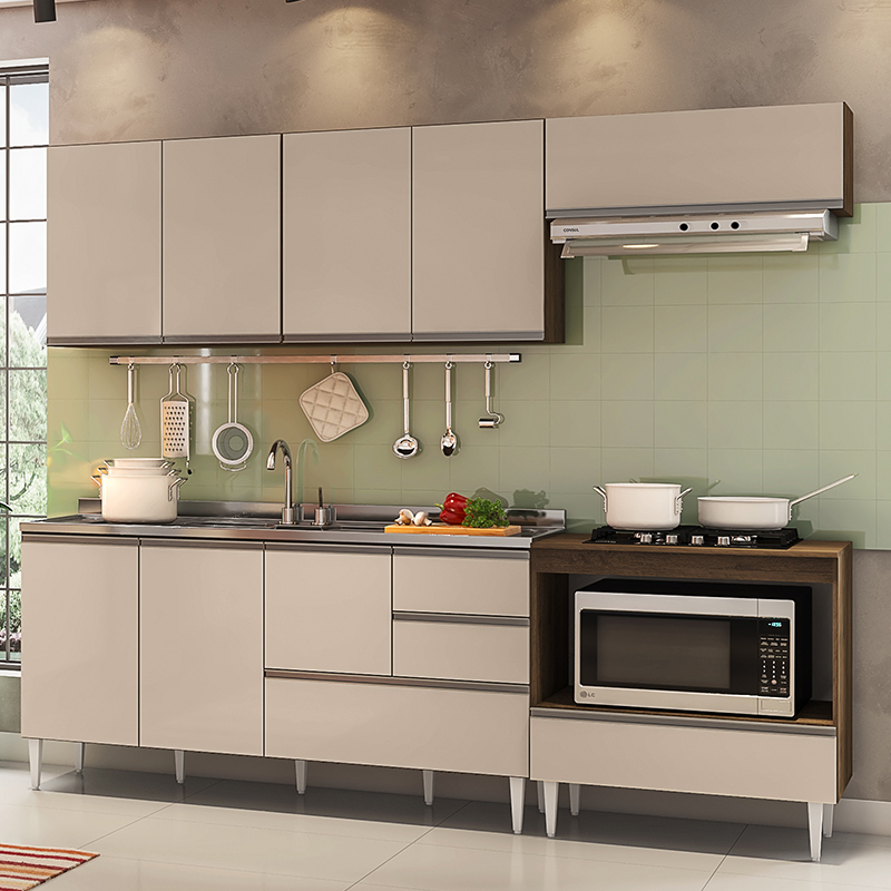 COZINHA MODULADA MILLA 5 PEÇAS CASTANHO OFF WHITE PUXADOR ALUMINIO II