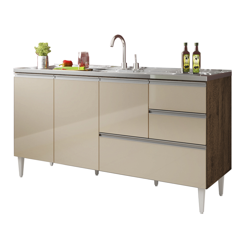 COZINHA MODULADA MILLA 5 PEÇAS CASTANHO OFF WHITE PUXADOR ALUMINIO II