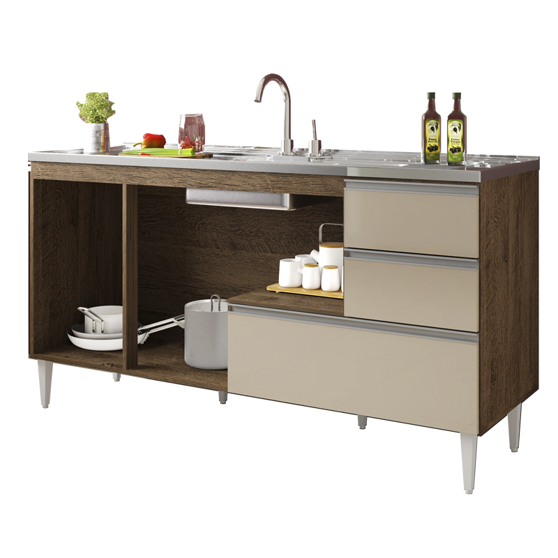 COZINHA MODULADA MILLA 5 PEÇAS CASTANHO OFF WHITE PUXADOR ALUMINIO II