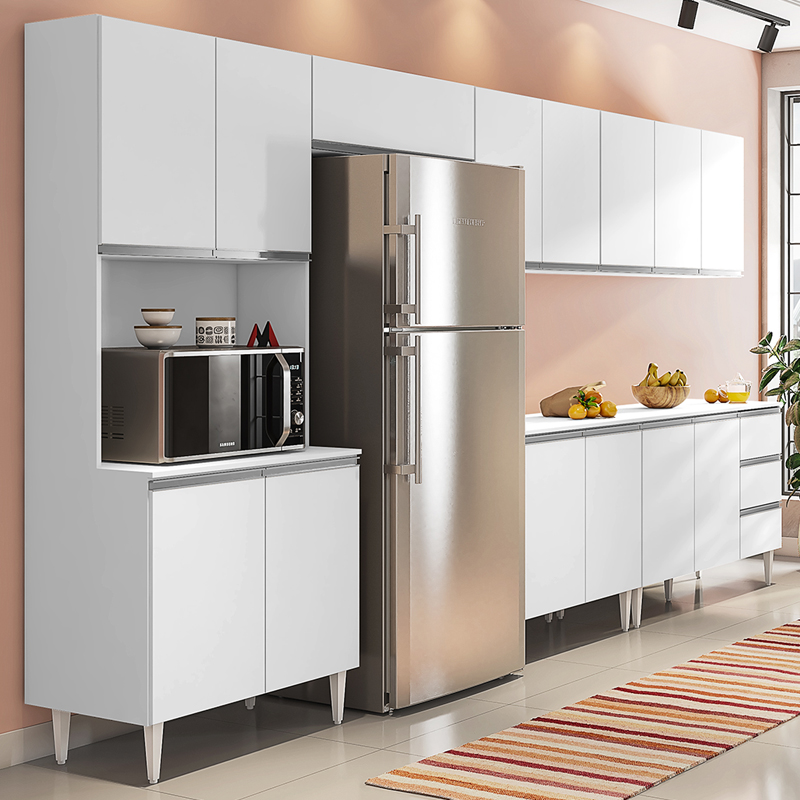 COZINHA MODULADA MILLA 6 PEÇAS BRANCO PUXADOR ALUMINIO