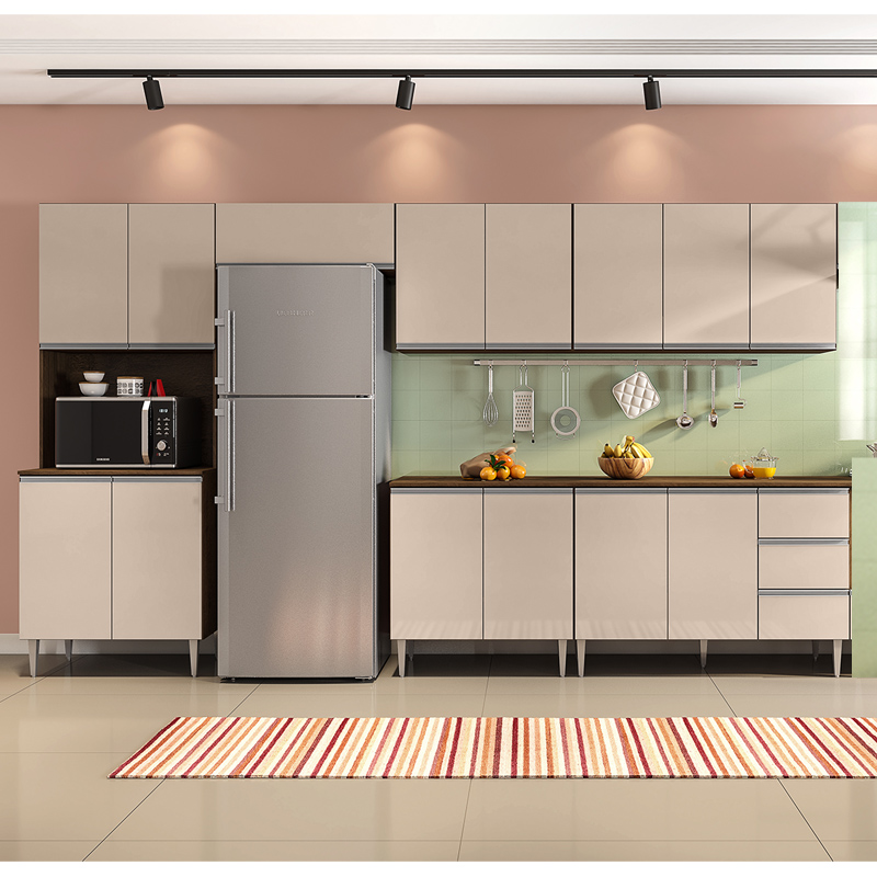 COZINHA MODULADA MILLA 6 PEÇAS CASTANHO OFF WHITE PUXADOR ALUMINIO II