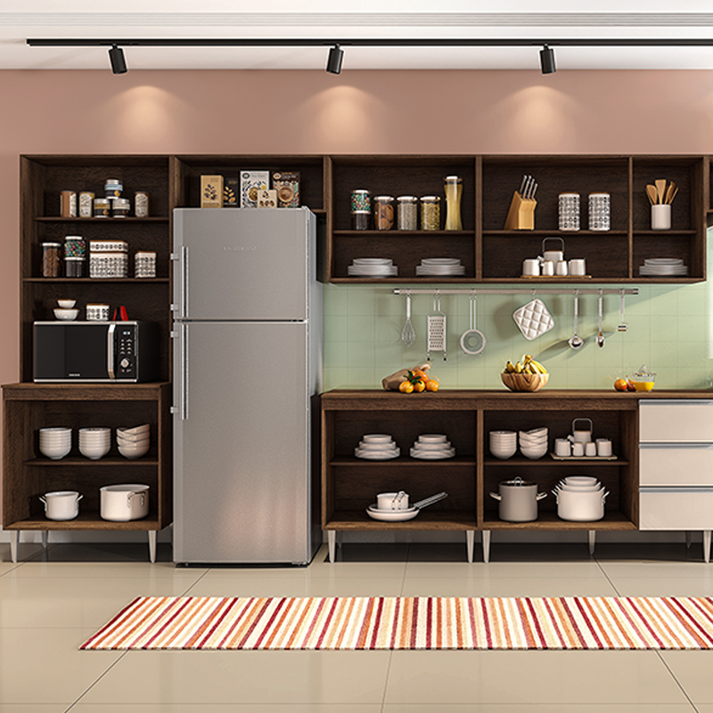 COZINHA MODULADA MILLA 6 PEÇAS CASTANHO OFF WHITE PUXADOR ALUMINIO II