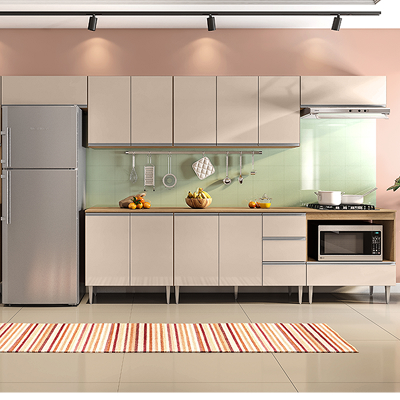 COZINHA MODULADA MILLA 7 PEÇAS AMENDOA OFF WHITE PUXADOR ALUMINIO