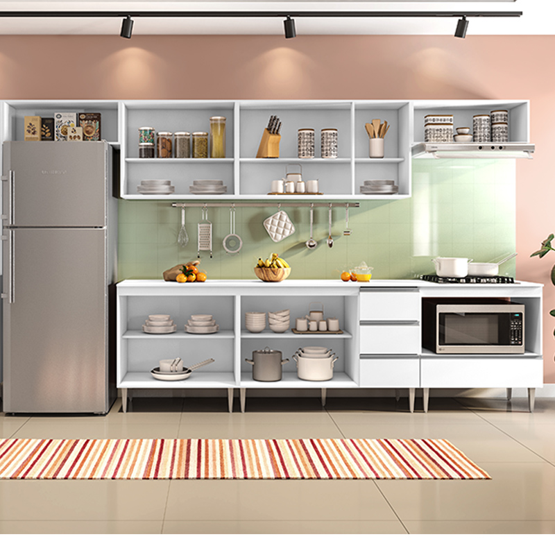 COZINHA MODULADA MILLA 7 PEÇAS BRANCO PUXADOR ALUMINIO