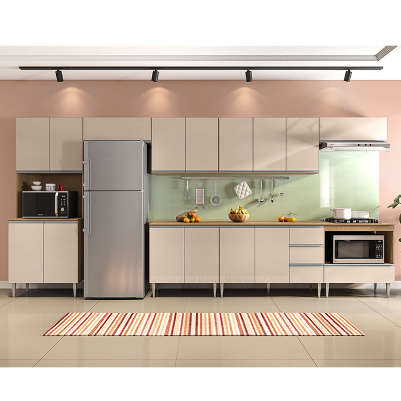 COZINHA MODULADA MILLA 8 PEÇAS AMENDOA OFF WHITE PUXADOR ALUMINIO