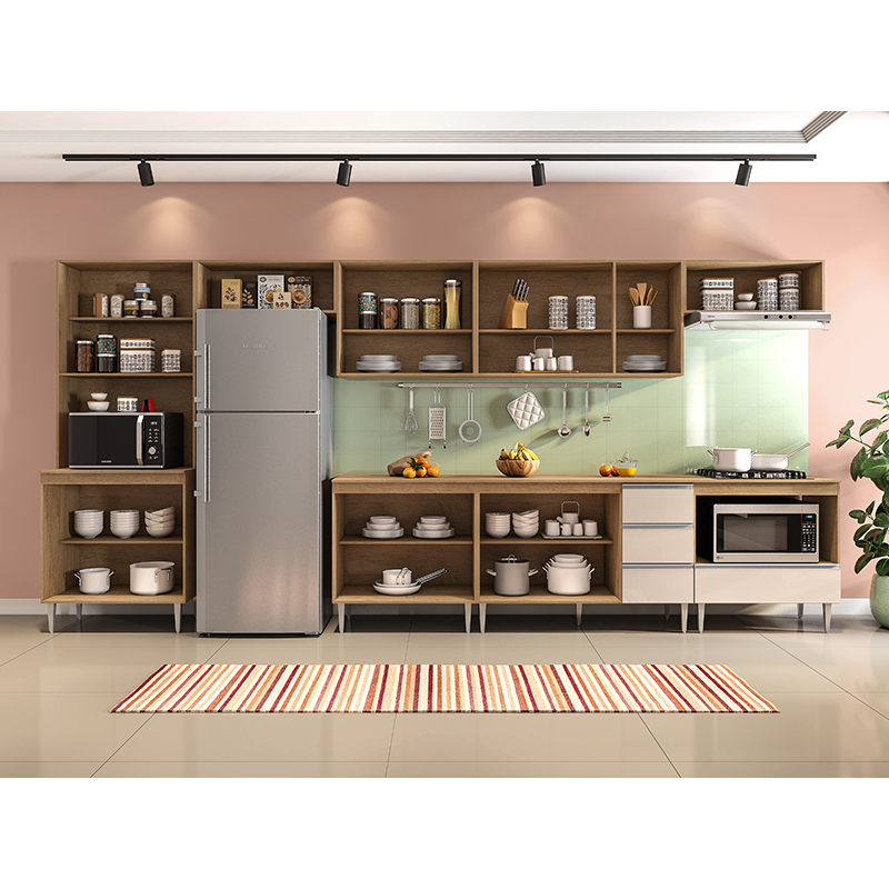 COZINHA MODULADA MILLA 8 PEÇAS AMENDOA OFF WHITE PUXADOR ALUMINIO