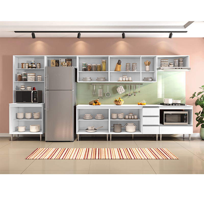 COZINHA MODULADA MILLA 8 PEÇAS BRANCO PUXADOR ALUMINIO