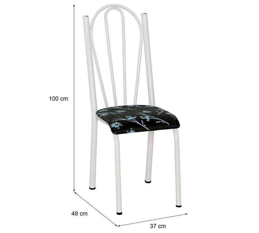 Cadeira Tubular Branca 021 Assento Preto Florido