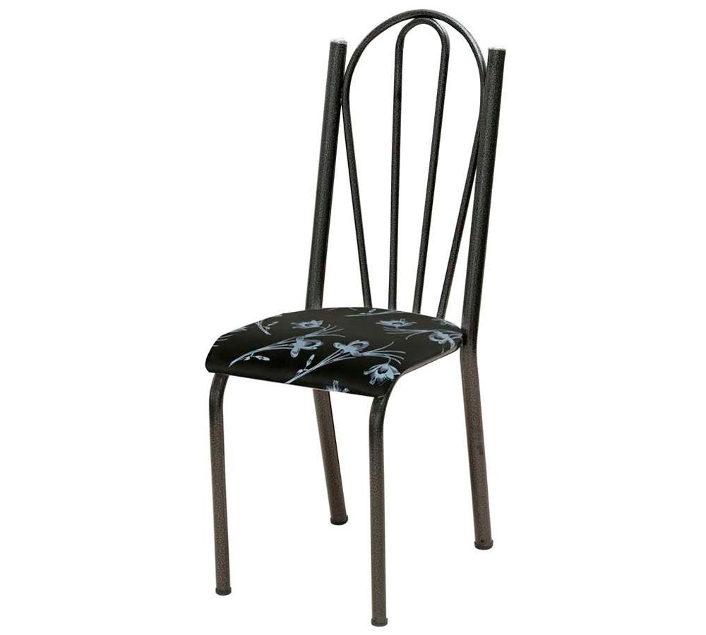 Cadeira Tubular Cromo Preto 021 Assento Preto Florido