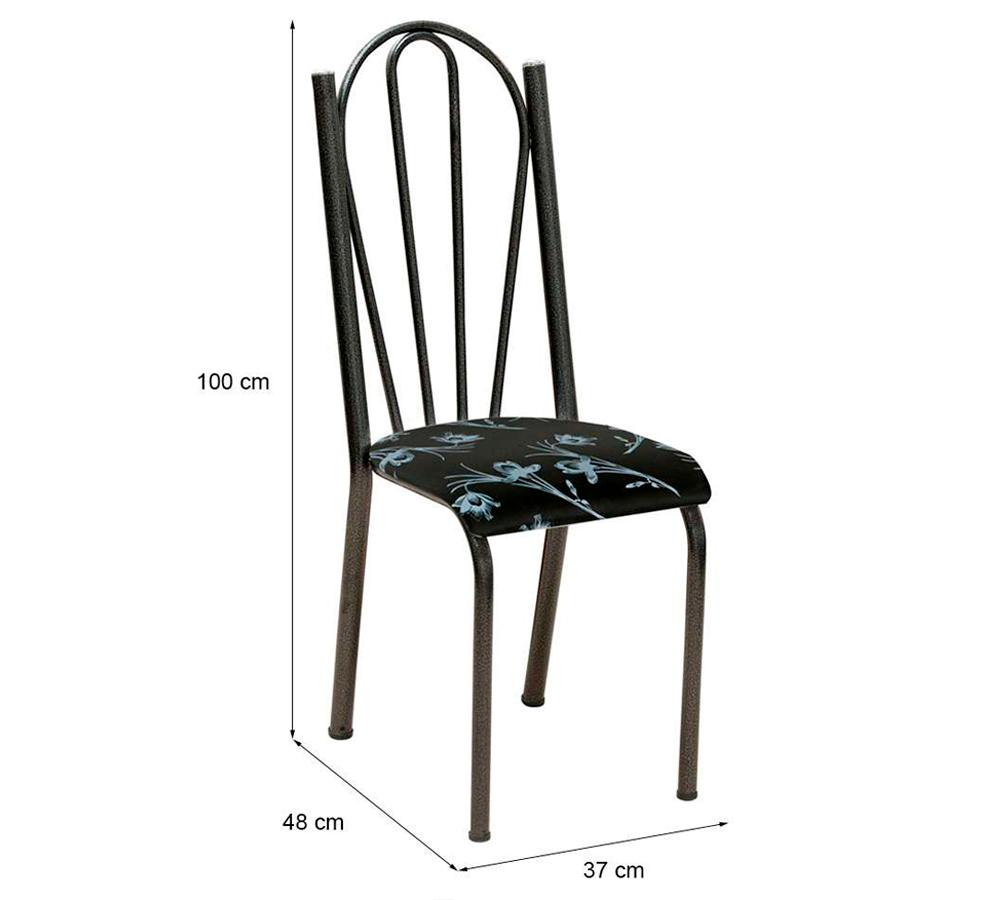 Cadeira Tubular Cromo Preto 021 Assento Preto Florido