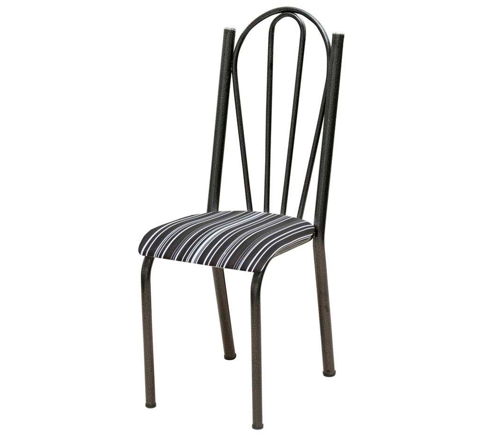 Cadeira Tubular Cromo Preto 021 Assento Preto Listrado