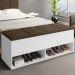 Calçadeira Bau Marry com Sapateira para cama Box de Casal Branco Suede Marrom