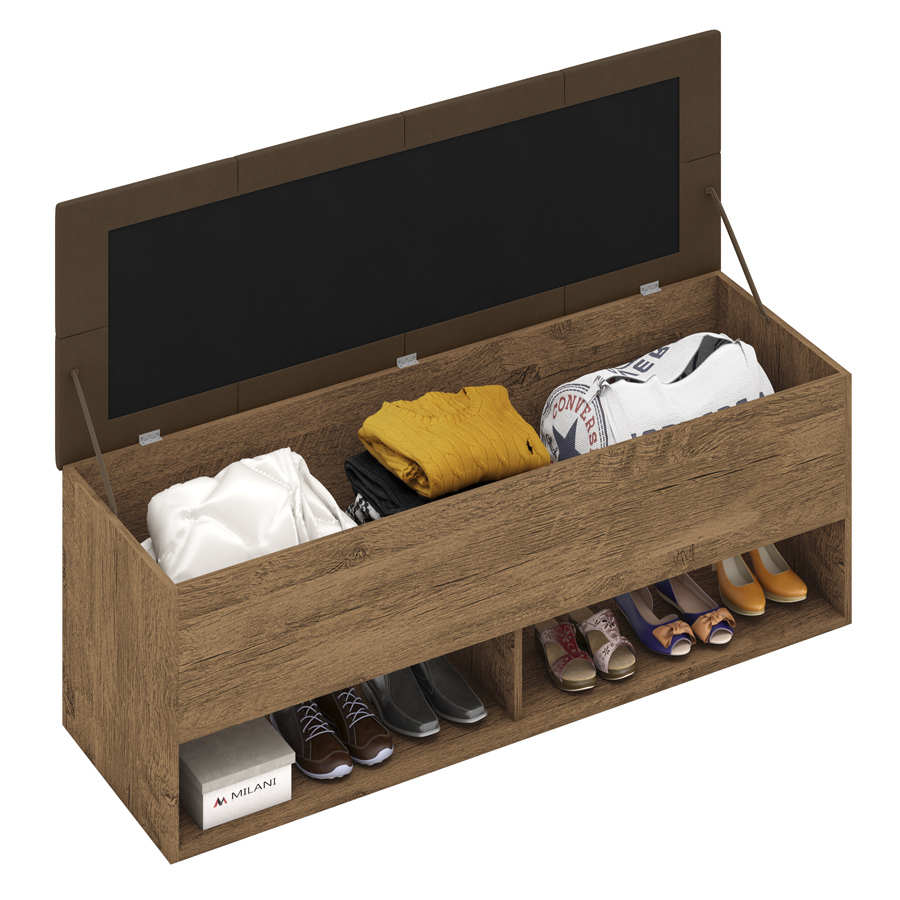 Calçadeira Bau Marry com Sapateira para cama Box de Casal Castanho Suede Marrom