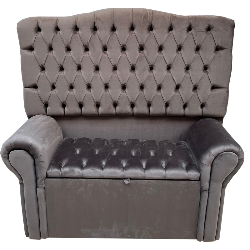 Conjunto Cabeceira e Recamier Bella Capitonê para Cama Box Casal 140 CM Suede Marrom