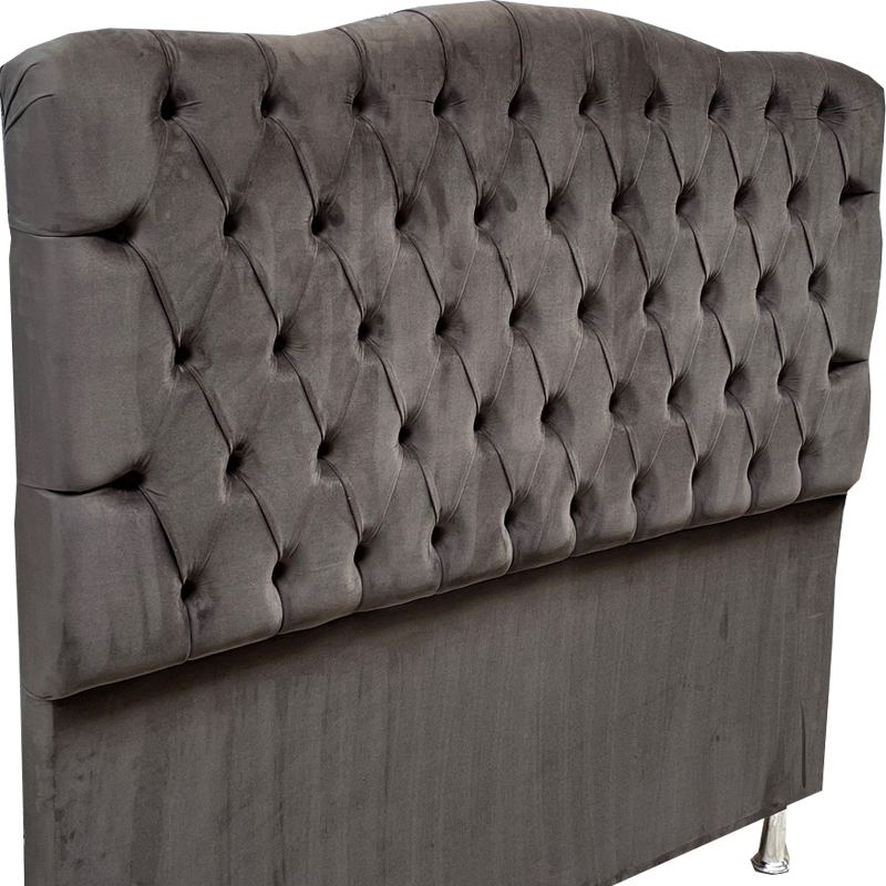 Conjunto Cabeceira e Recamier Bella Capitonê para Cama Box Casal 160 CM Suede Marrom