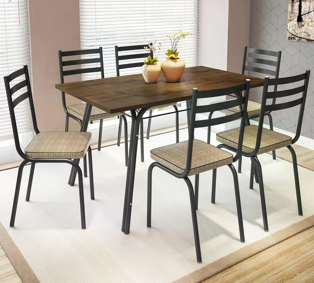 Conjunto De Mesa Lotus 136cm Preta Com 06 Cadeiras 118 Rattan