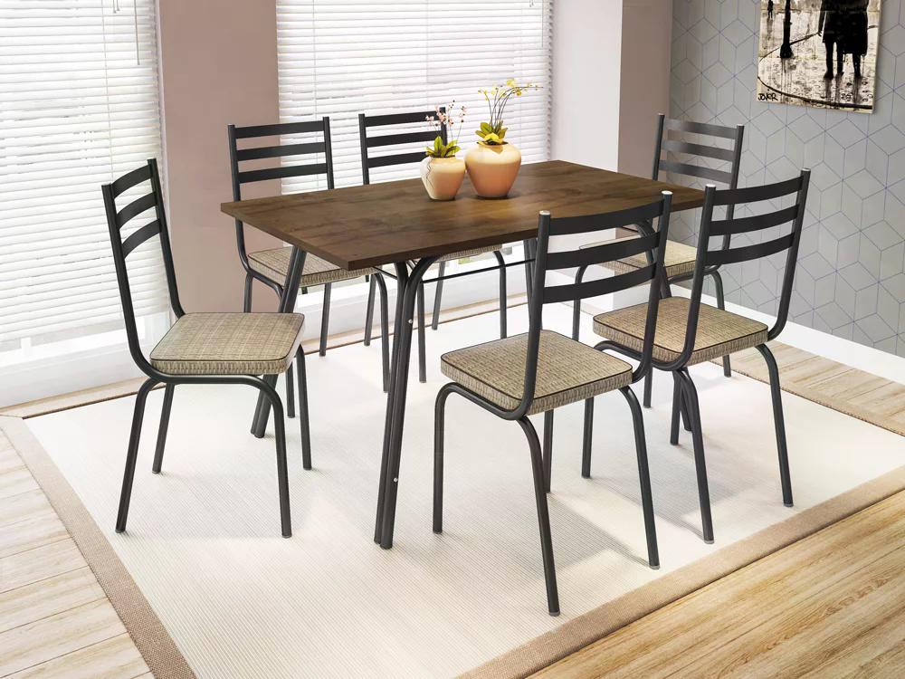 Conjunto De Mesa Lotus 136cm Preta Com 06 Cadeiras 118 Rattan