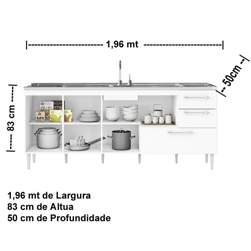 GABINETE BALCÃO PARA PIA  2 METRO COM GAVETÃO  BRANCO