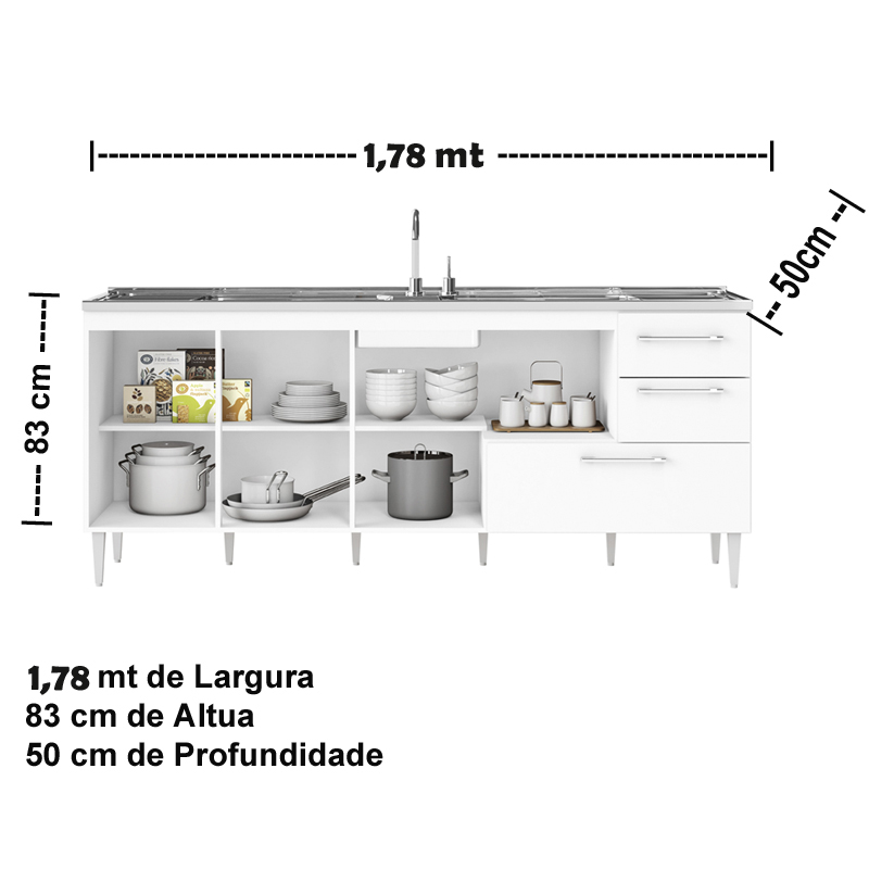 GABINETE BALCÃO PARA PIA  DE 1,80  METRO COM GAVETÃO  BRANCO