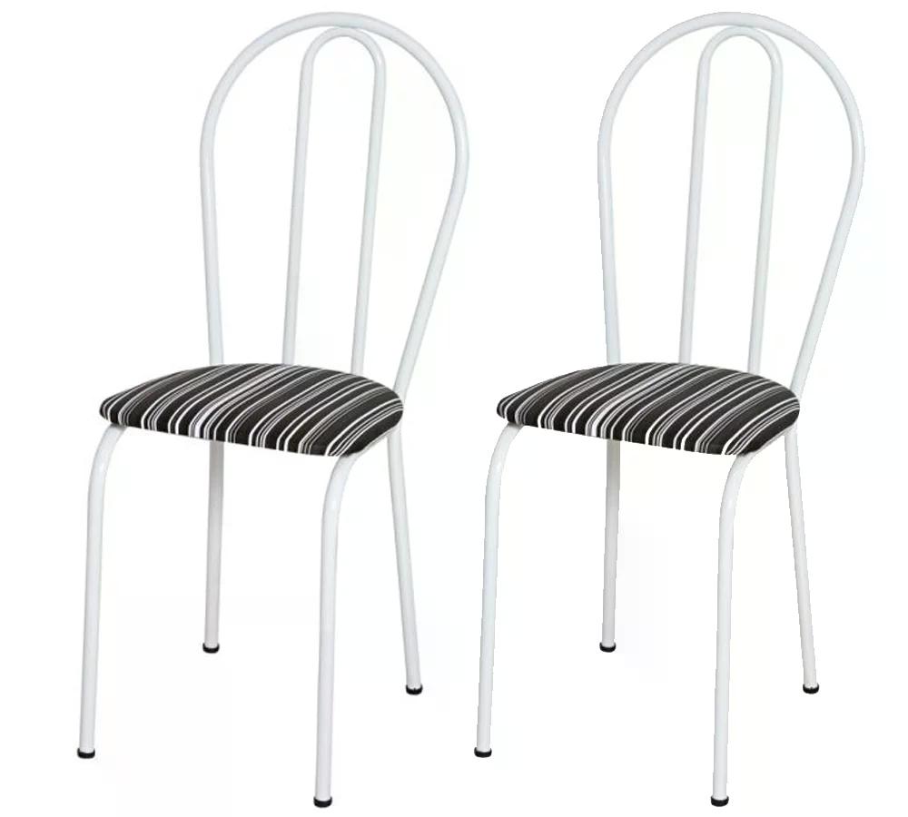 Kit 02 Cadeiras Tubular Branco 004 Assento Preto Listrado