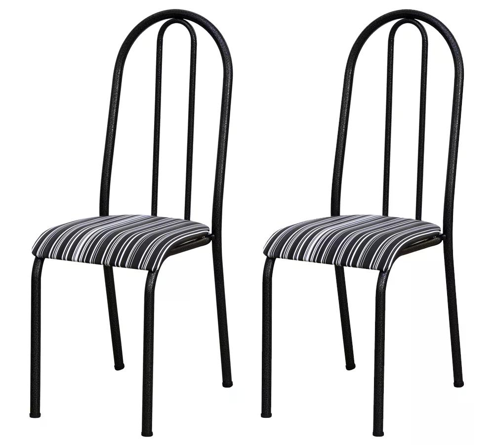 Kit 02 Cadeiras Tubular Cromo Preto 056 Assento Preto Listrado