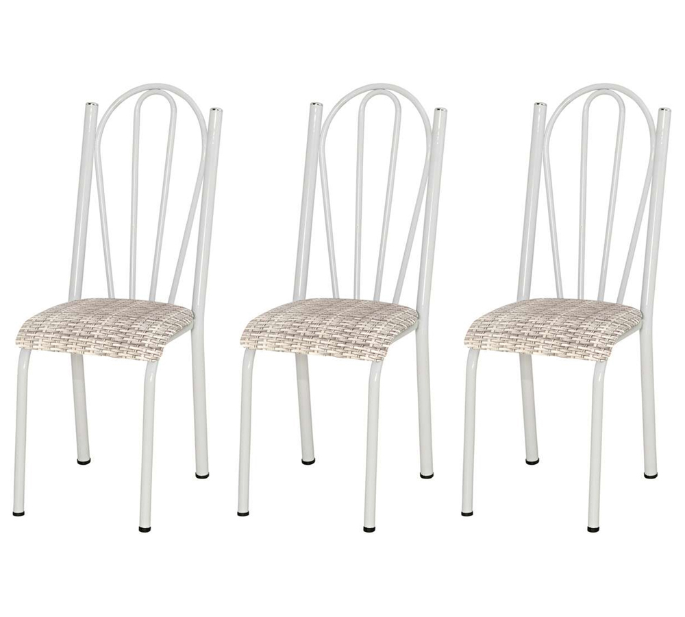 Kit 03 Cadeiras Tubular Branca 021 Assento Rattan